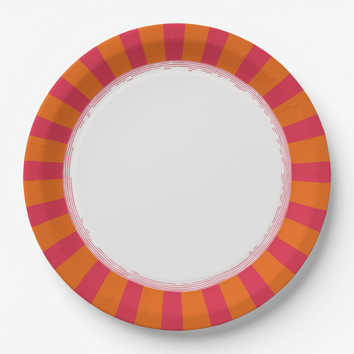 Les Fleurs Crimson Radial Stripe Plate (Pack of 8)