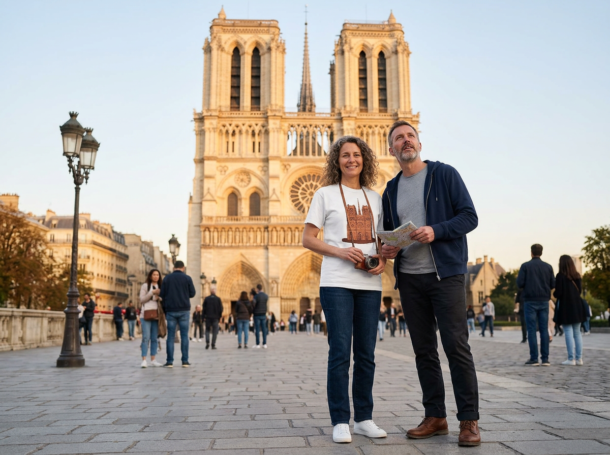Couple in front of Notre Dame Paris