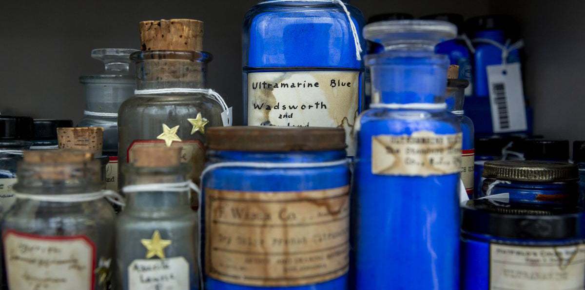 Antique French ultamarine pigment bottles 