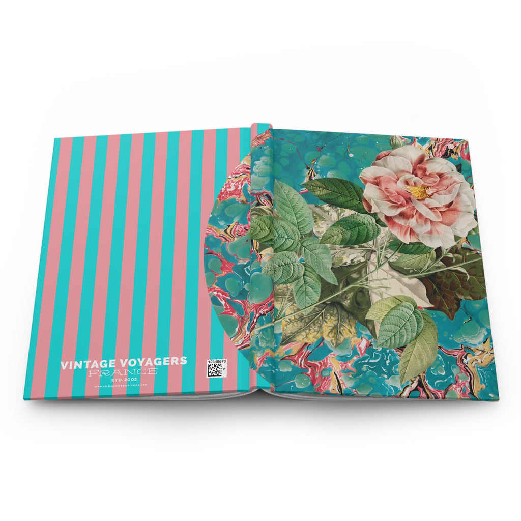 Les Fleurs Aqua Hardcover Journal — Vintage Rose Notebook