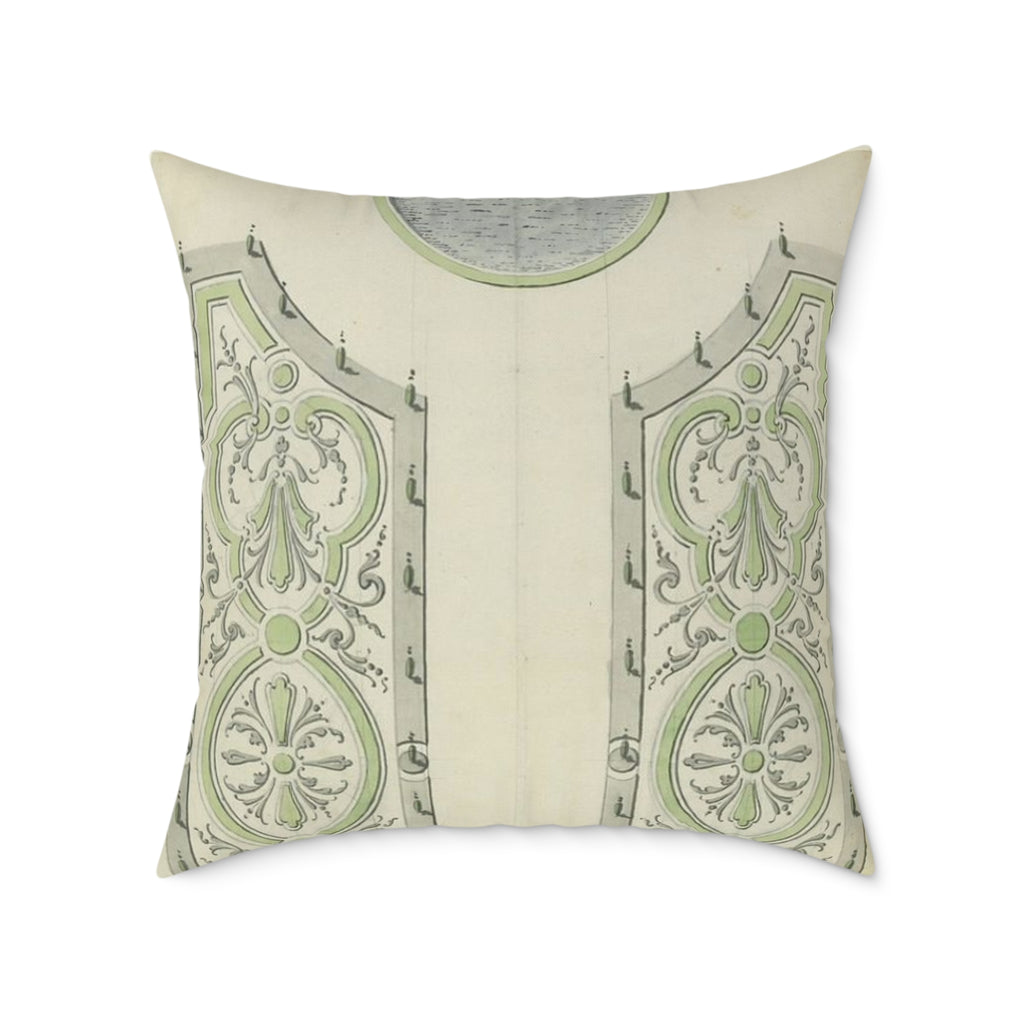Garden in the French Style Square Pillow — Vintage Green Jardin Motif