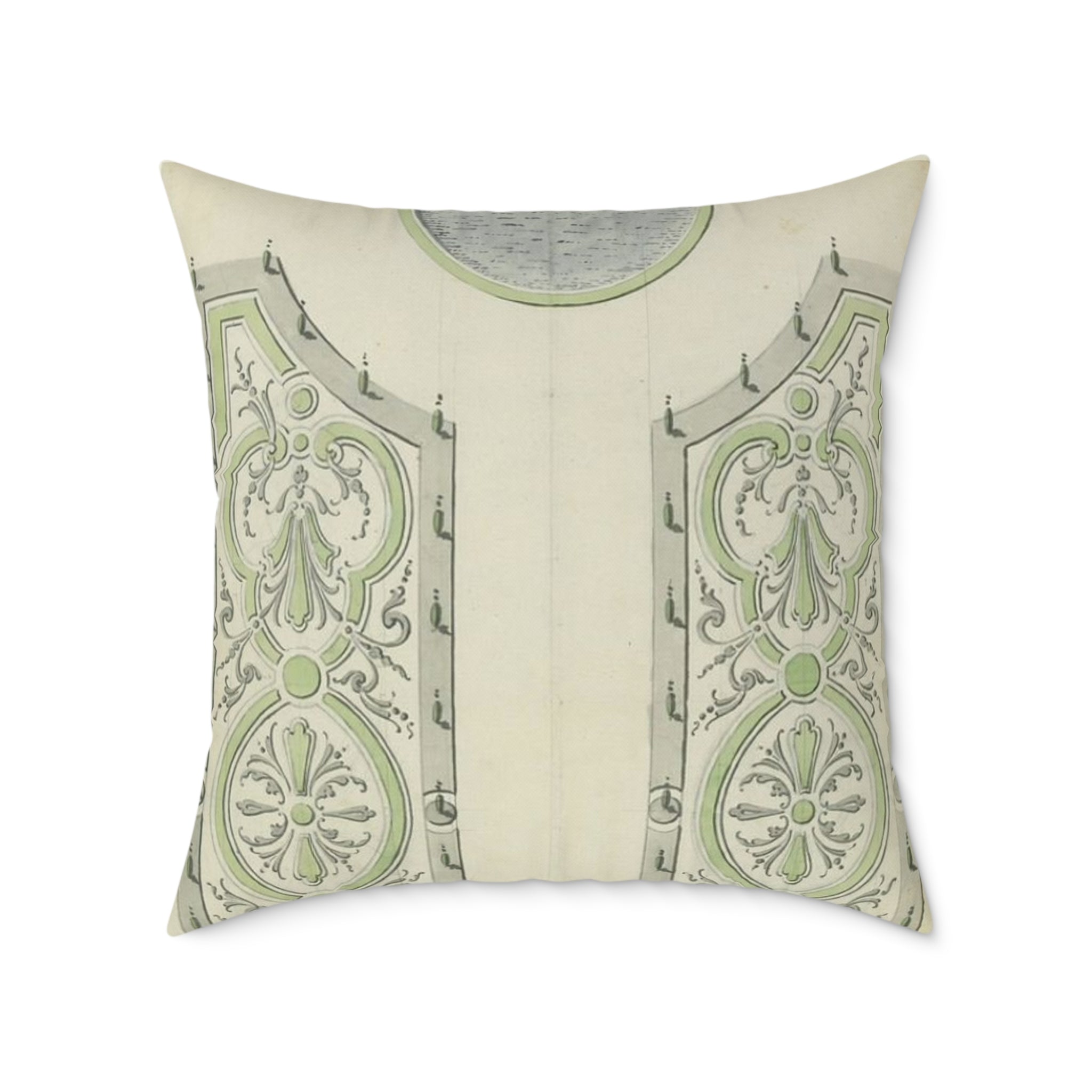 Garden in the French Style Square Pillow — Vintage Green Jardin Motif