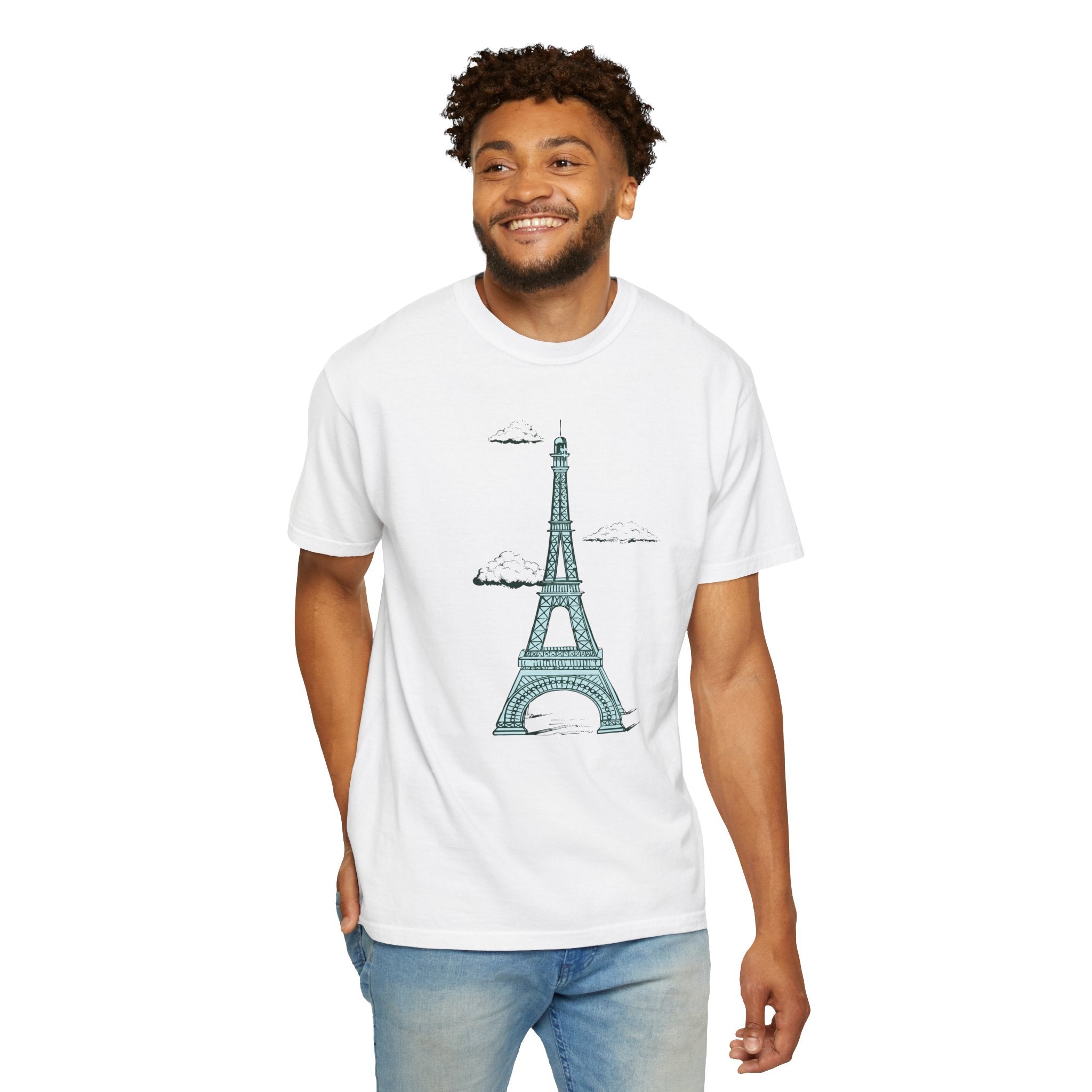 Green Eiffel Tower Unisex Garment-Dyed T-shirt