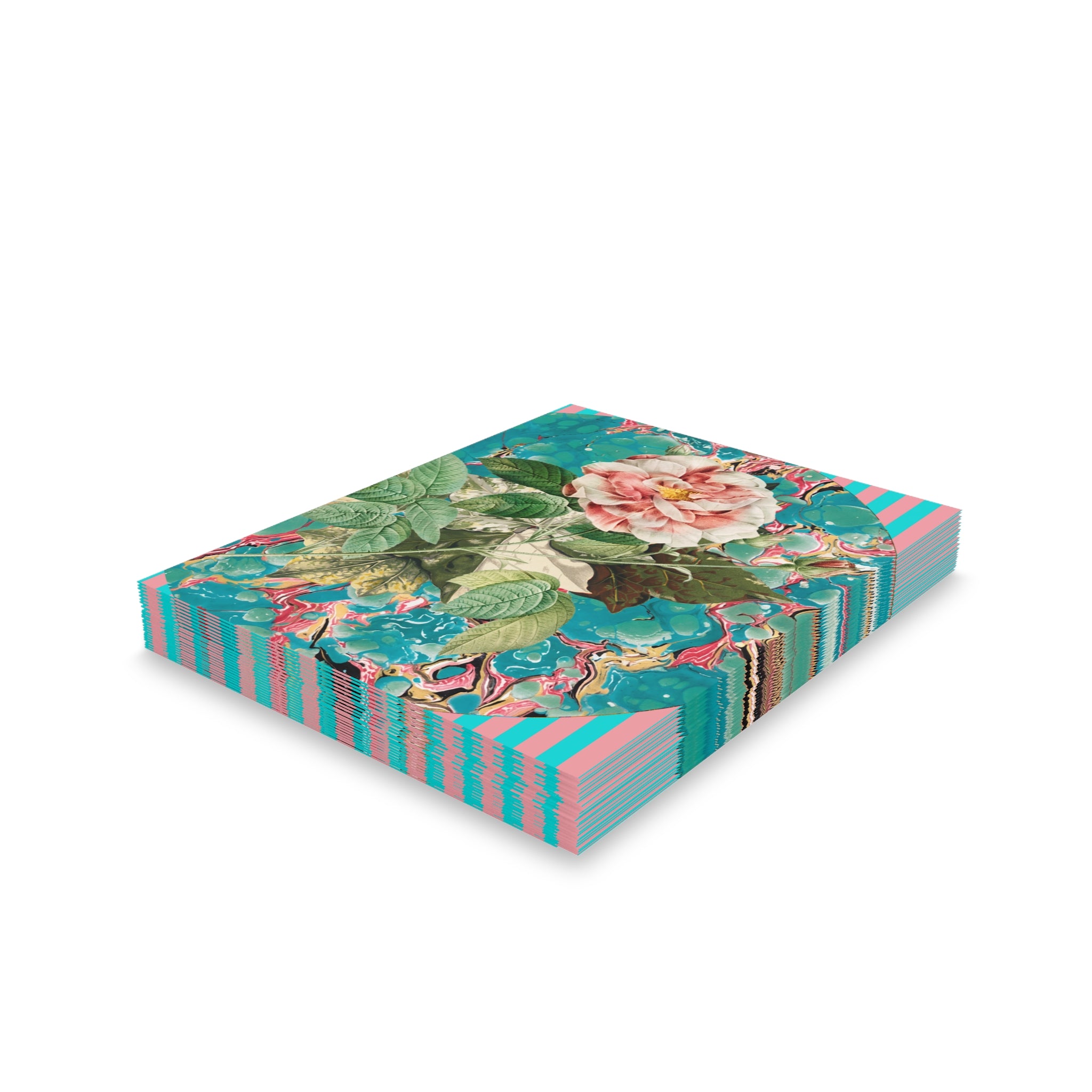 Les Fleurs Aqua Greeting Cards — Pack of 8/16/24 | Vintage Botanical Blank Note Cards
