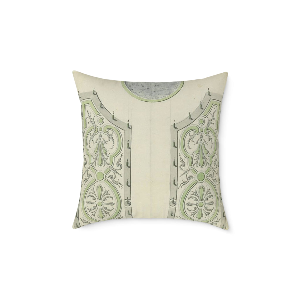 Garden in the French Style Square Pillow — Vintage Green Jardin Motif