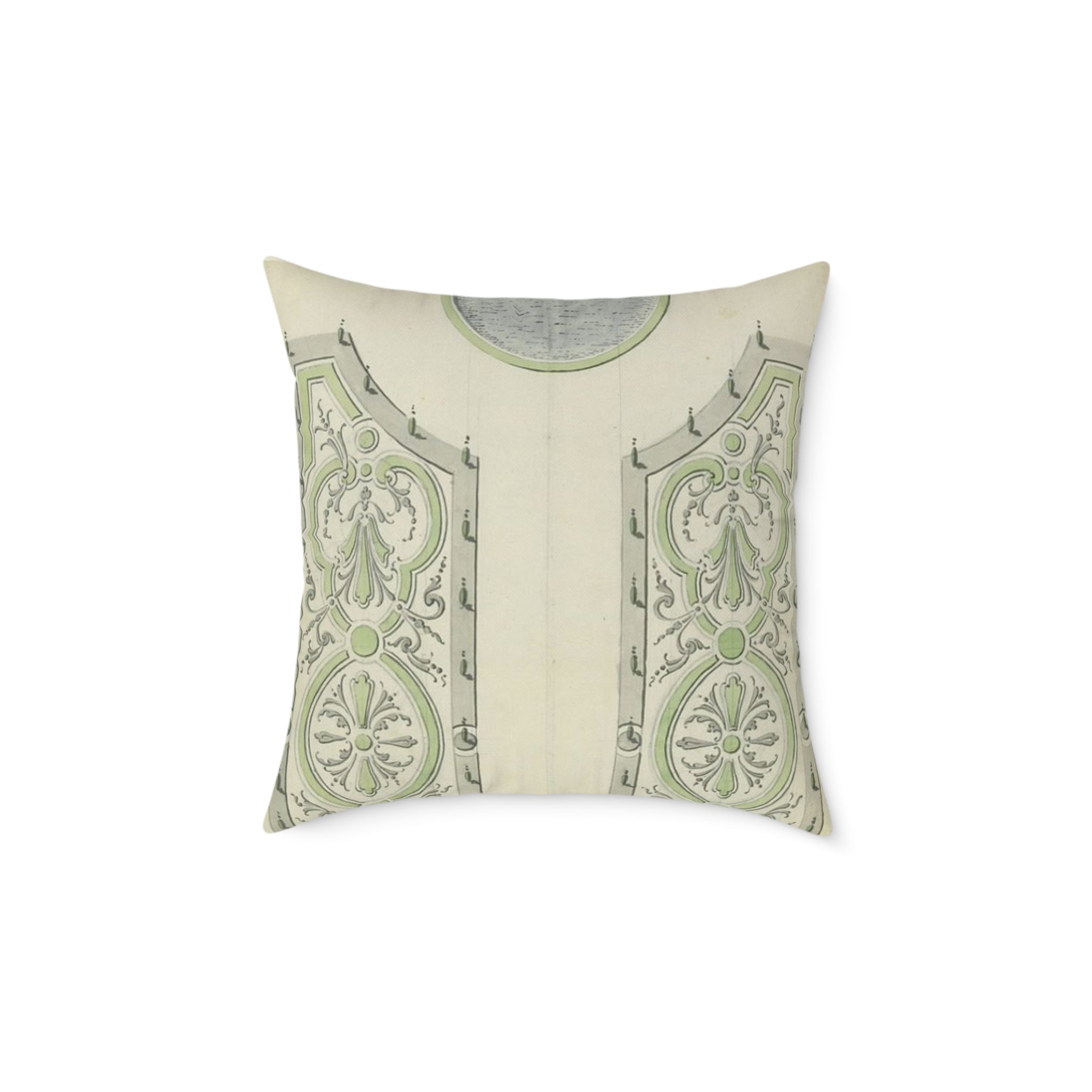 Garden in the French Style Square Pillow — Vintage Green Jardin Motif