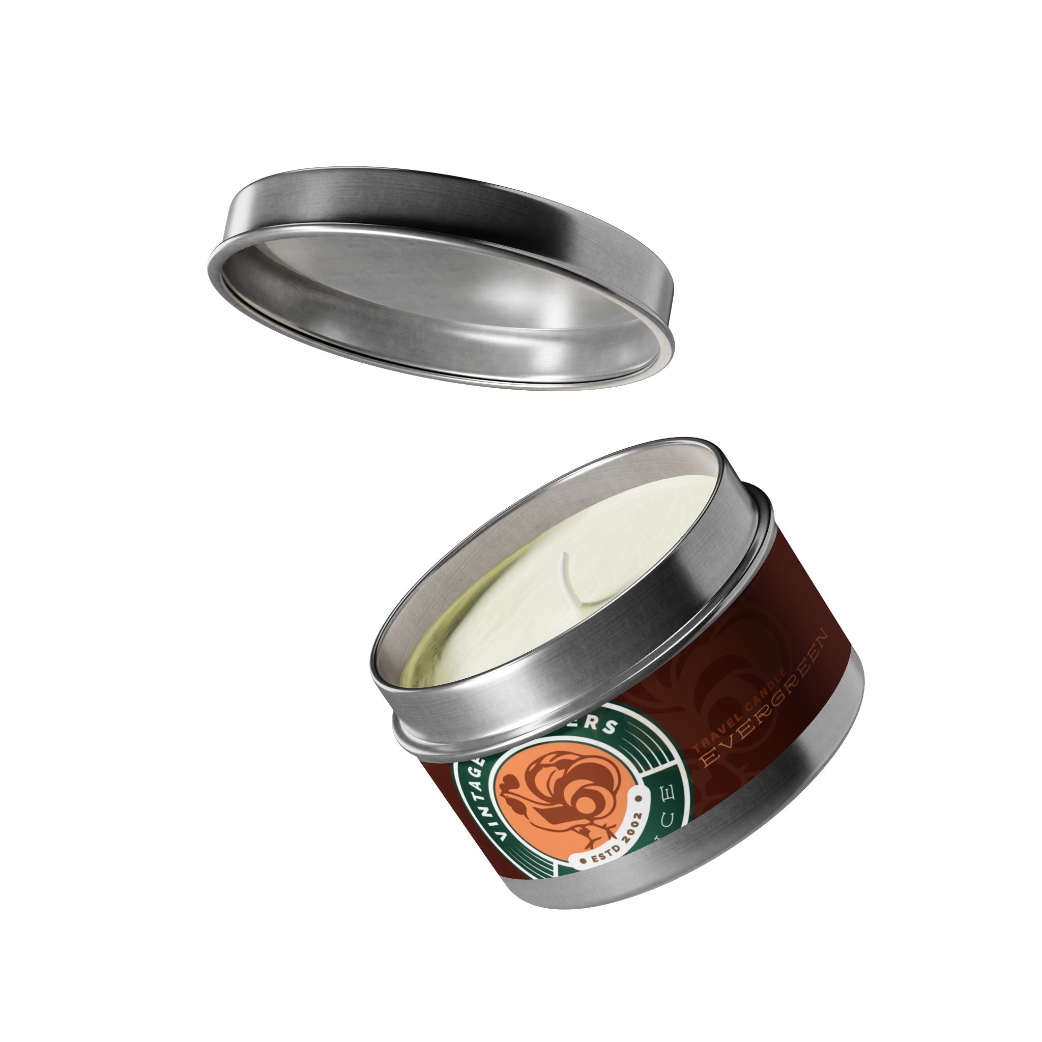 Evergreen Vintage Tin Candle – Woodsy Scented Travel Candle
