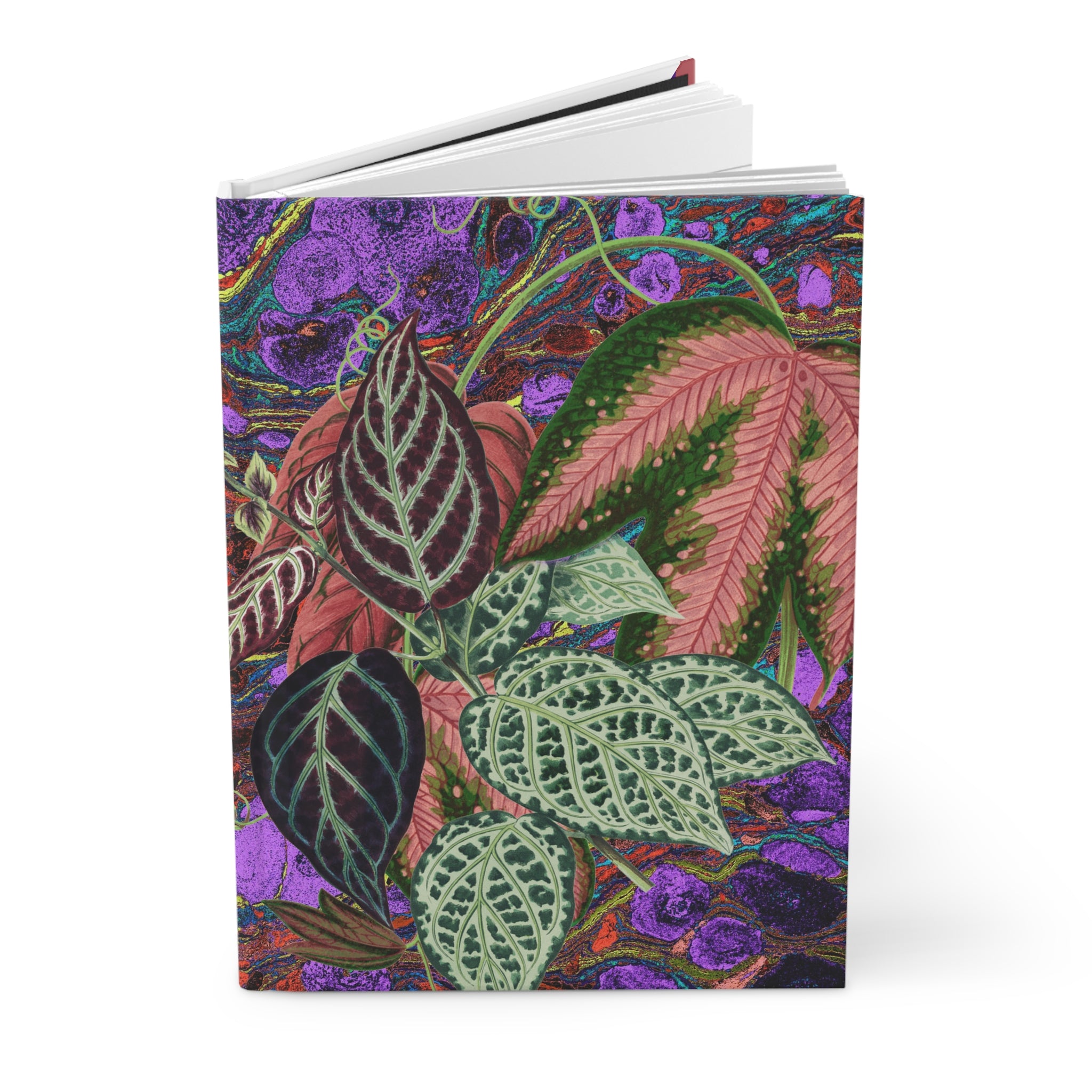 Les Fleurs Aubergine Hardcover Journal — Aubergine Tropical Leaves Notebook