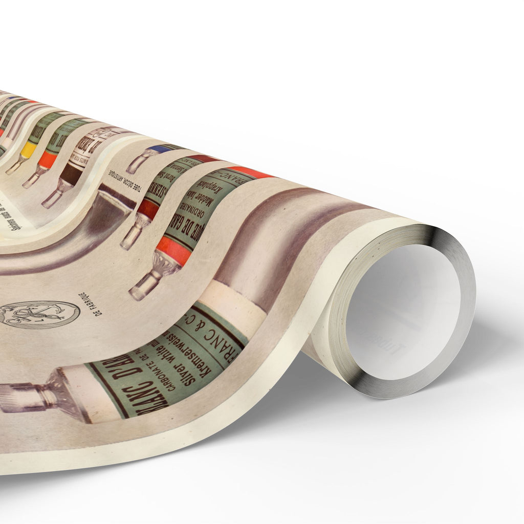 Roll of  printed wrapping paper on a white background