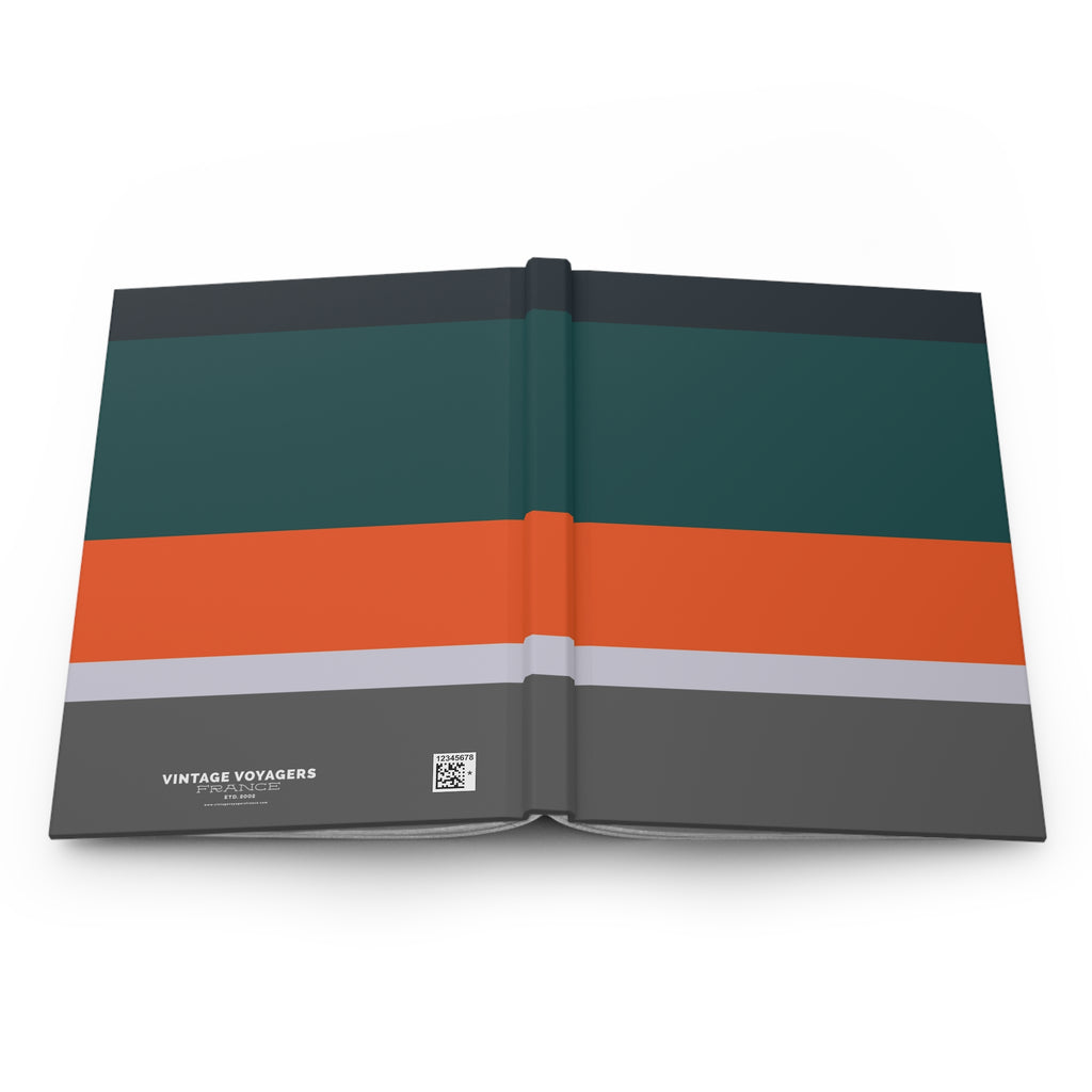 Open book with green, orange, and gray color scheme on a white background