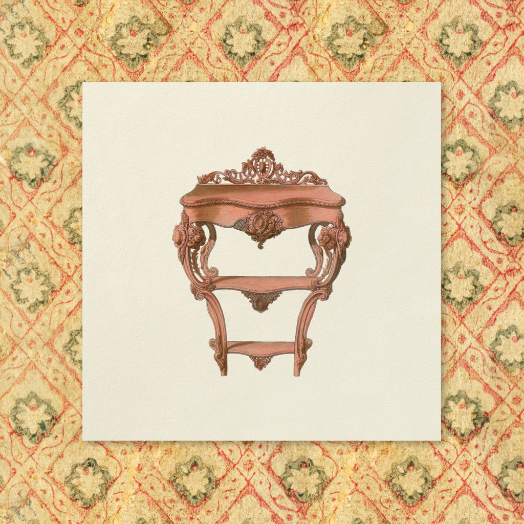 Detail of the Les Meubles Console napkin showing the numbered console table engraving