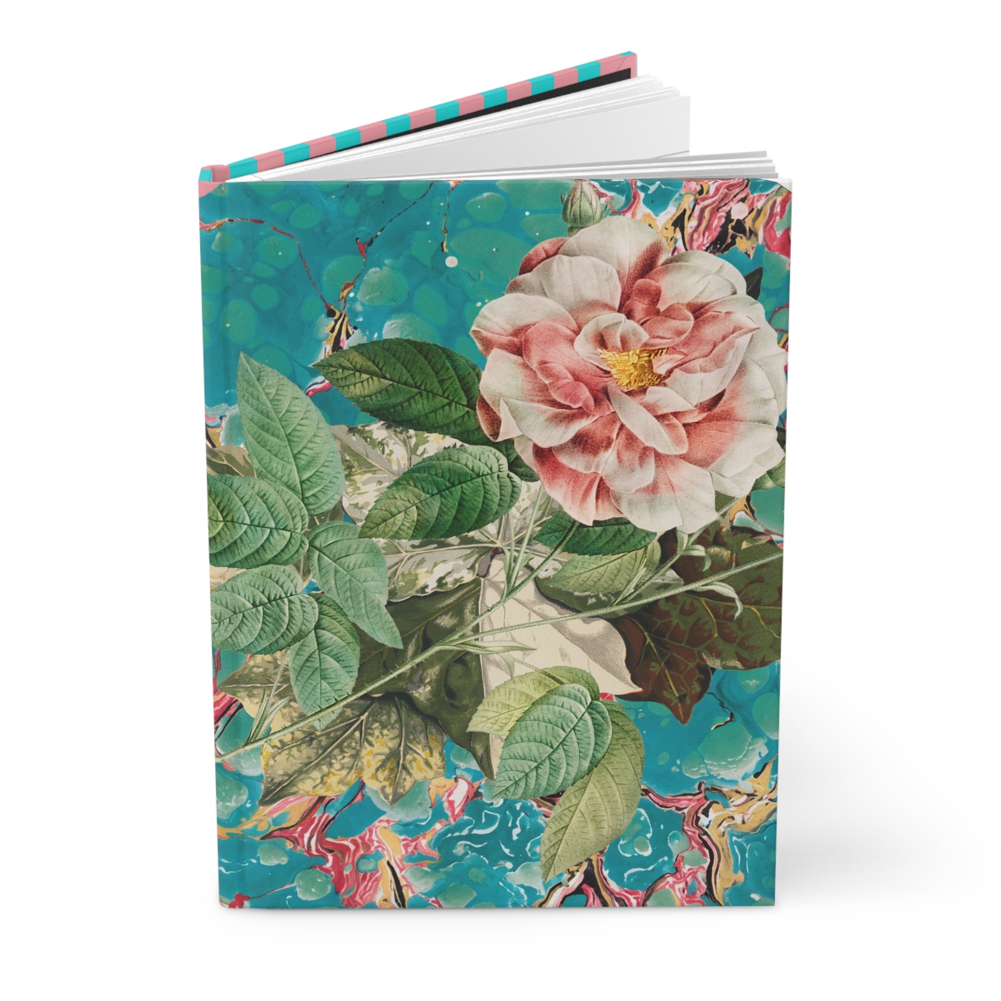 Les Fleurs Aqua Hardcover Journal — Vintage Rose Notebook