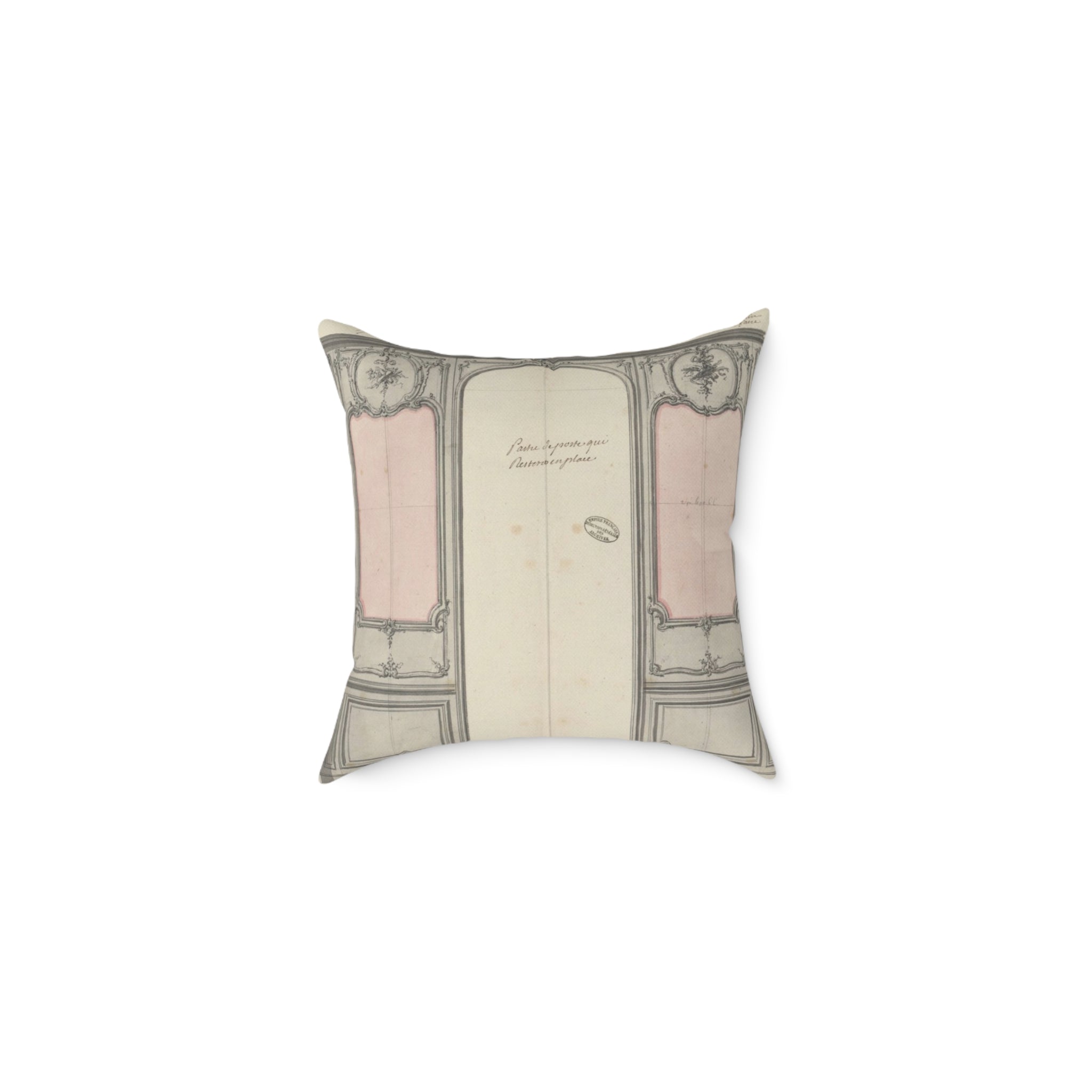 Vintage Boisiere Square Pillow — Soft Pink Architectural Accent