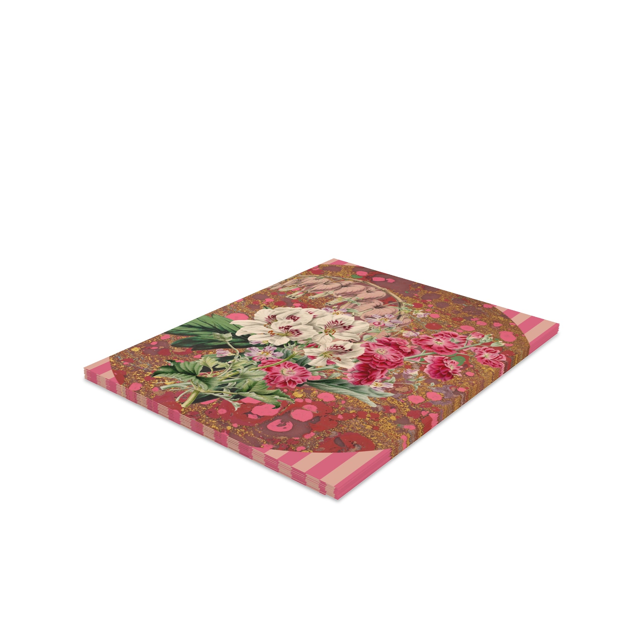 Floral notebook with a pink and green design on a white background