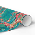 Les Fleur Aqua Marbled Paper Roll — Vibrant Abstract Gift Wrap for Birthdays & Celebrations