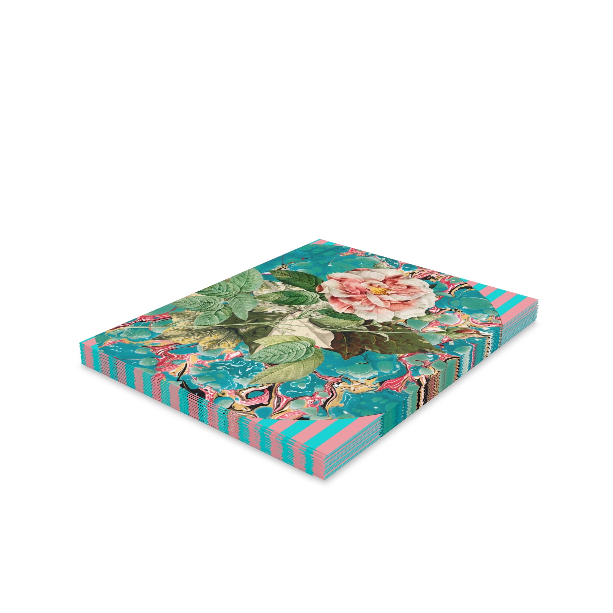 Les Fleurs Aqua Greeting Cards — Pack of 8/16/24 | Vintage Botanical Blank Note Cards