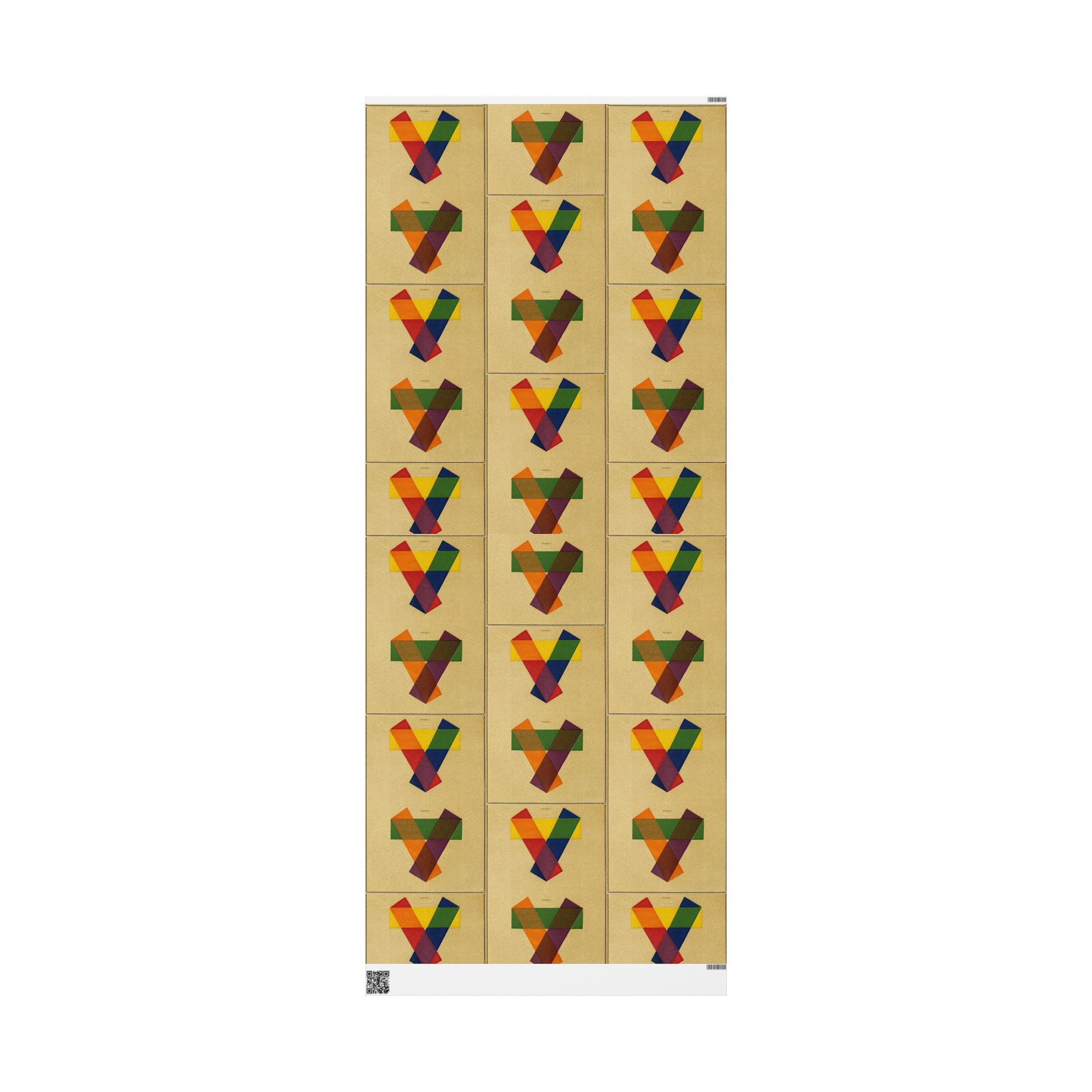 Flat lay of color study transparency wrapping paper showing full 18th-century diagram repeat