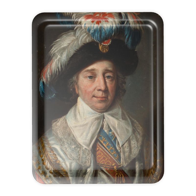 Portrait of Paul Barras with a feathered hat on a decorative pillow
