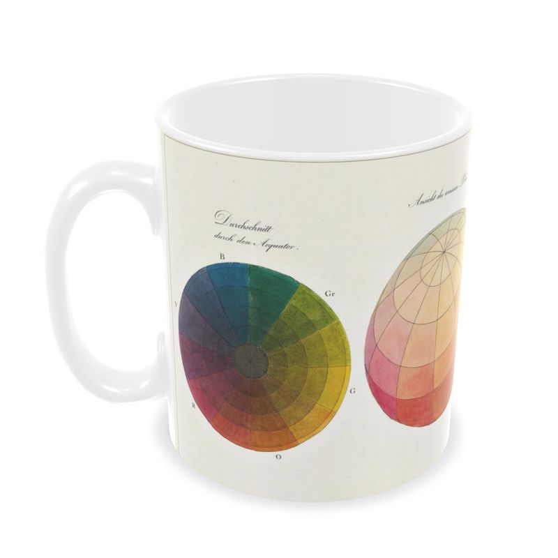 Mug with color wheel design on a white background