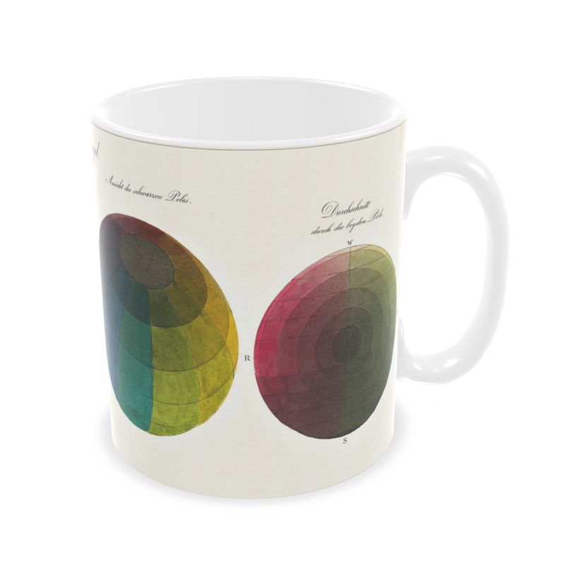 Mug with colorful geometric design on a white background