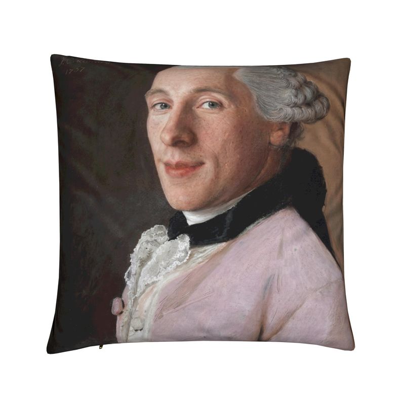 Pillow with a portrait of a man from the 18th century on a plain background