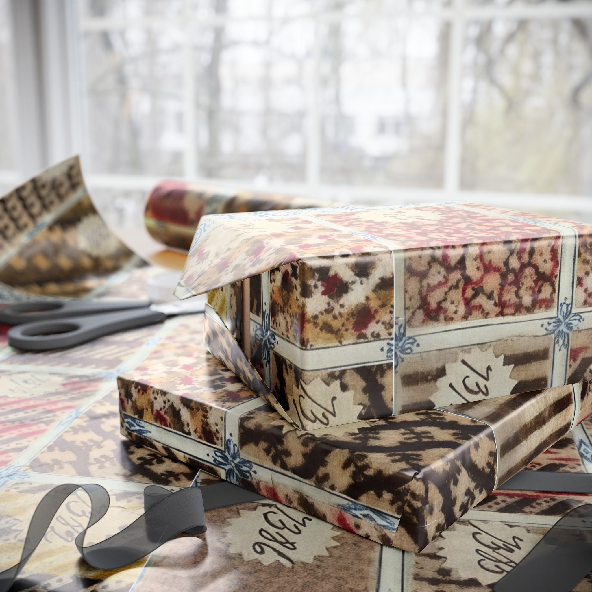 Wrapping Paper Roll — Vintage French Fabric Swatch Holiday Gift Wrap