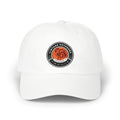 White cap with a logo on a white background