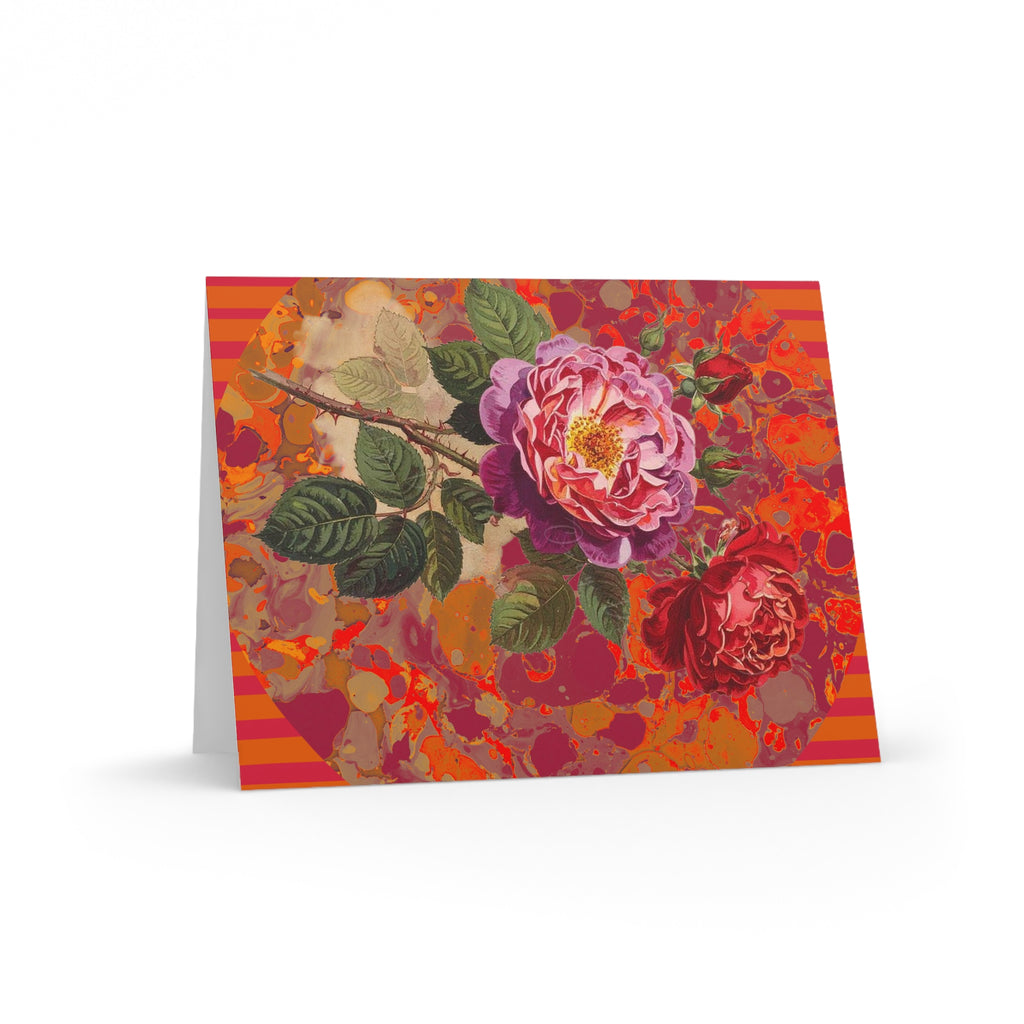 Greeting card with floral design on a colorful abstract background