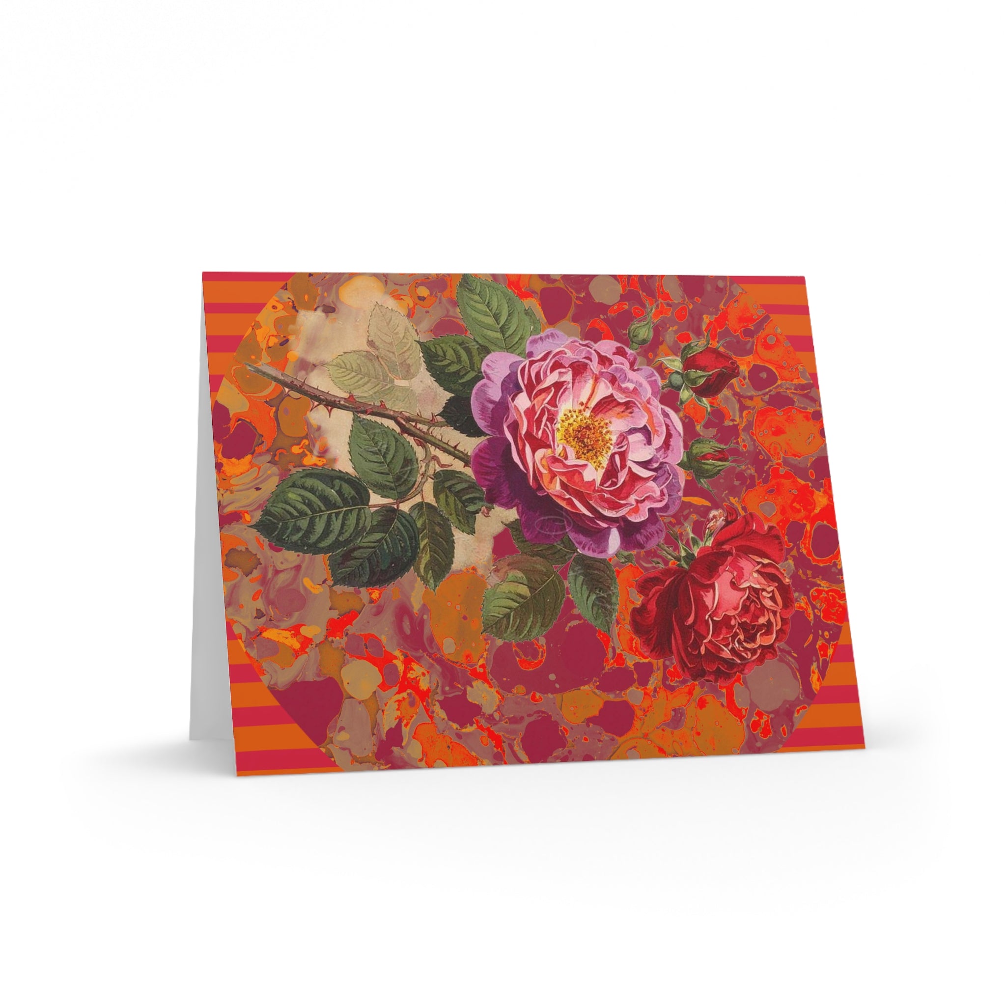 Greeting card with floral design on a colorful abstract background