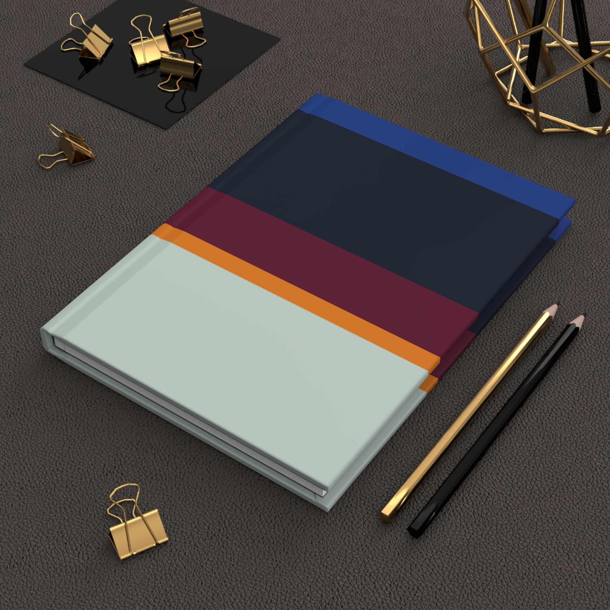 Color Block Striped Hardcover Journal — Mint, Wine & Midnight Travel Notebook