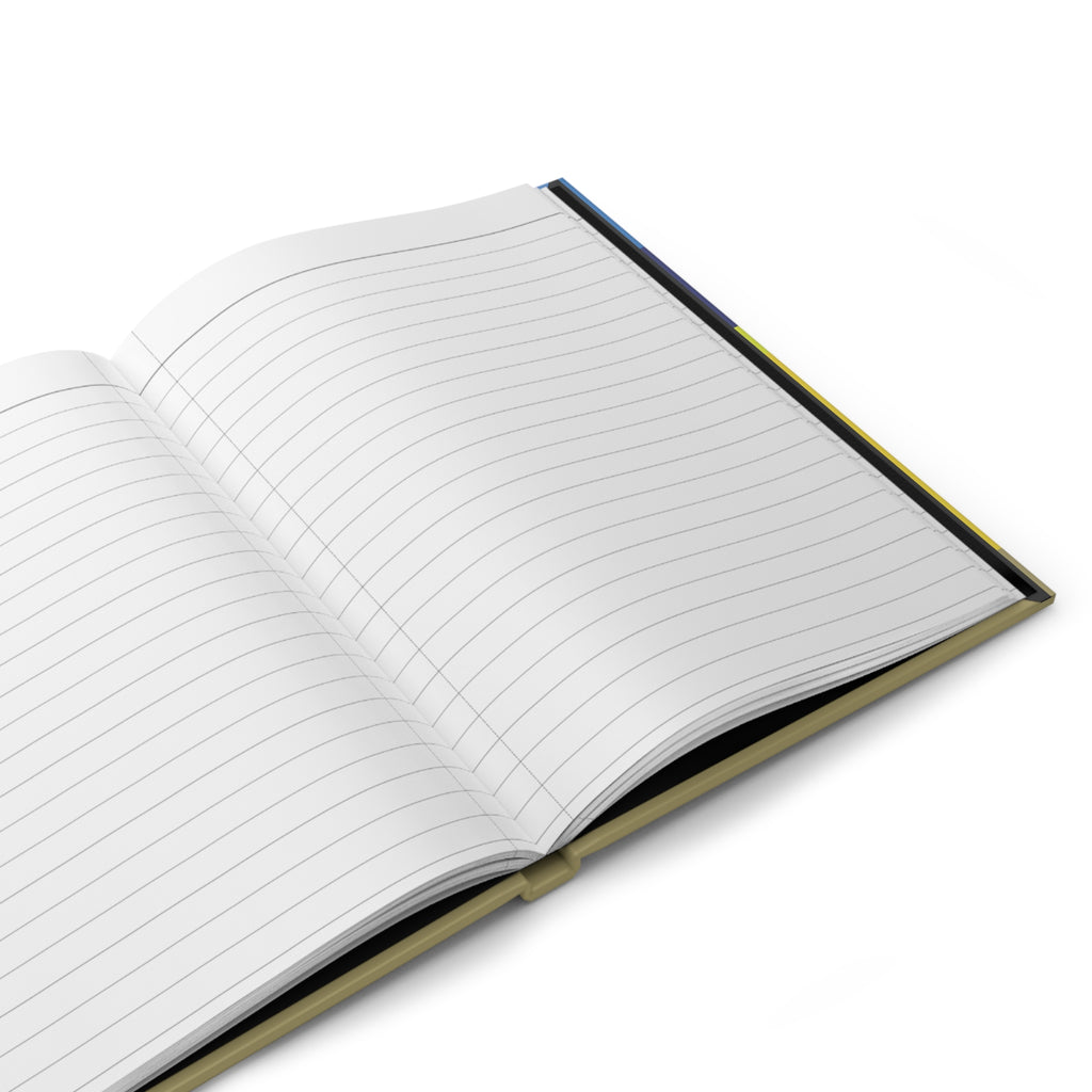 Open notebook with lined pages on a white background