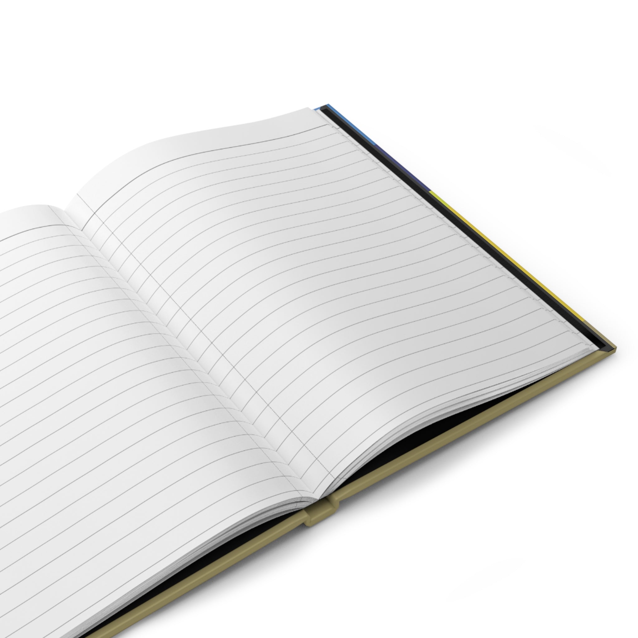 Open notebook with lined pages on a white background
