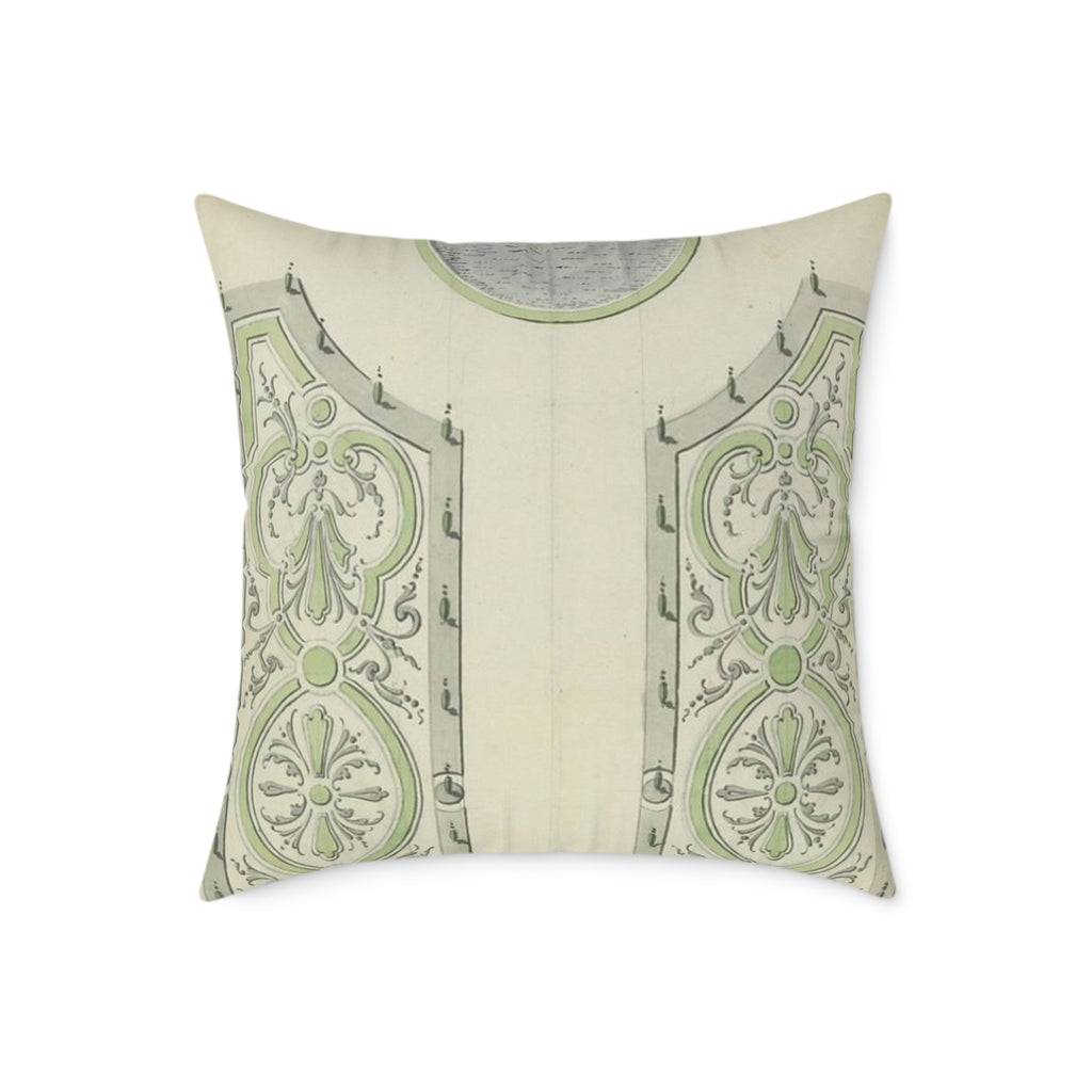 Garden in the French Style Square Pillow — Vintage Green Jardin Motif