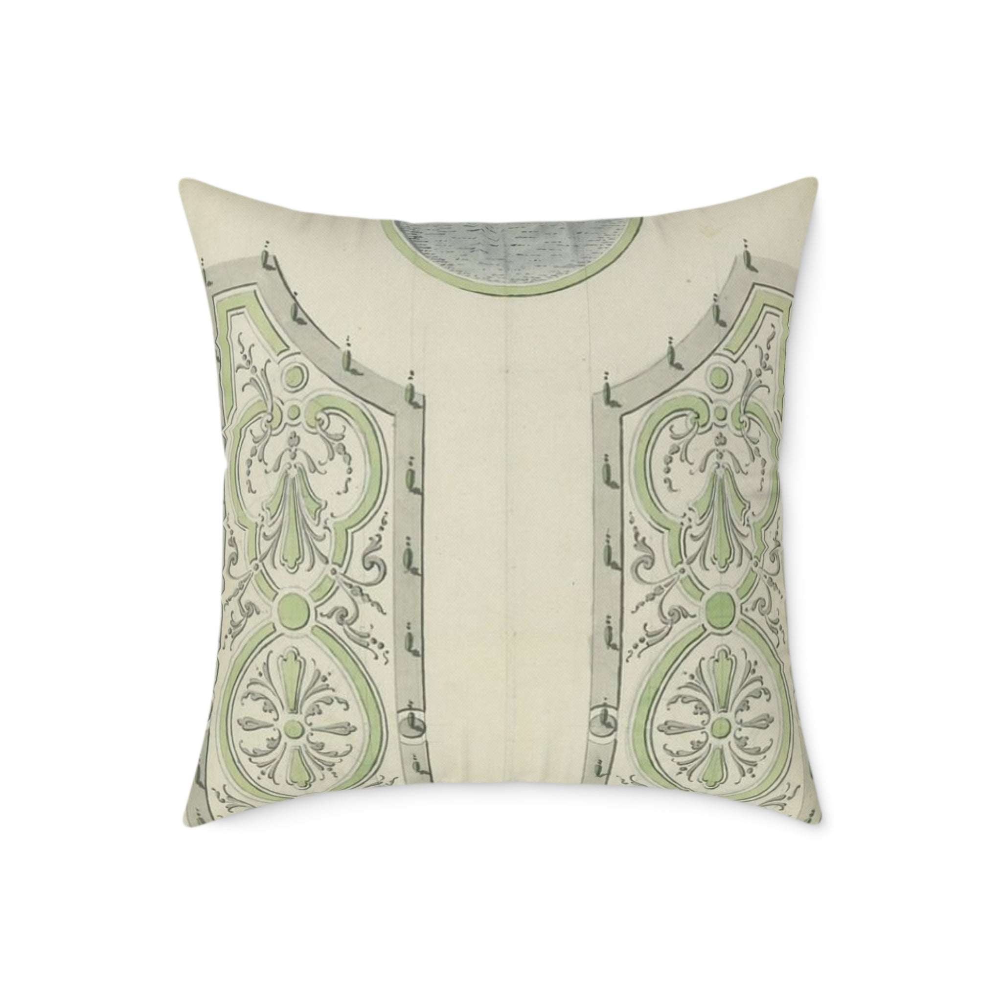 Garden in the French Style Square Pillow — Vintage Green Jardin Motif