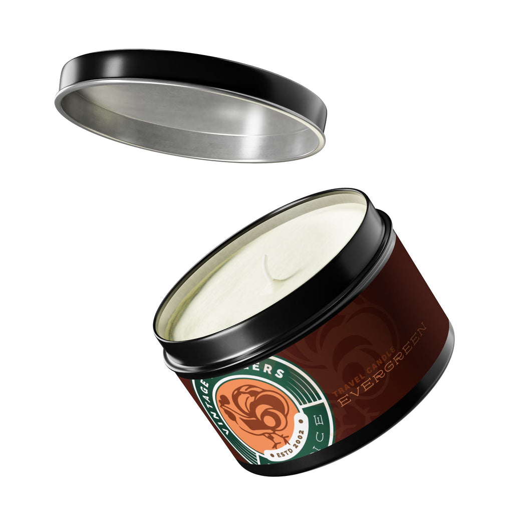 Evergreen Vintage Tin Candle – Woodsy Scented Travel Candle