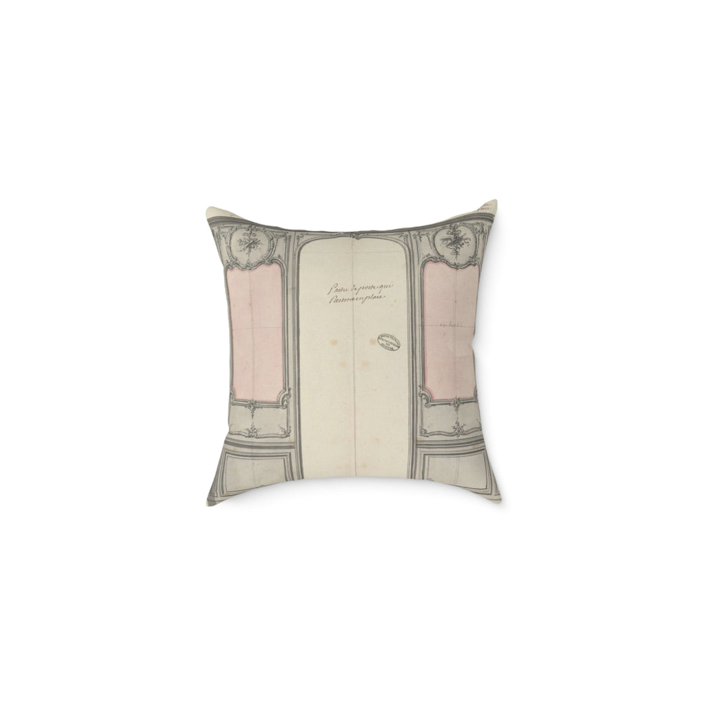 Vintage Boisiere Square Pillow — Soft Pink Architectural Accent
