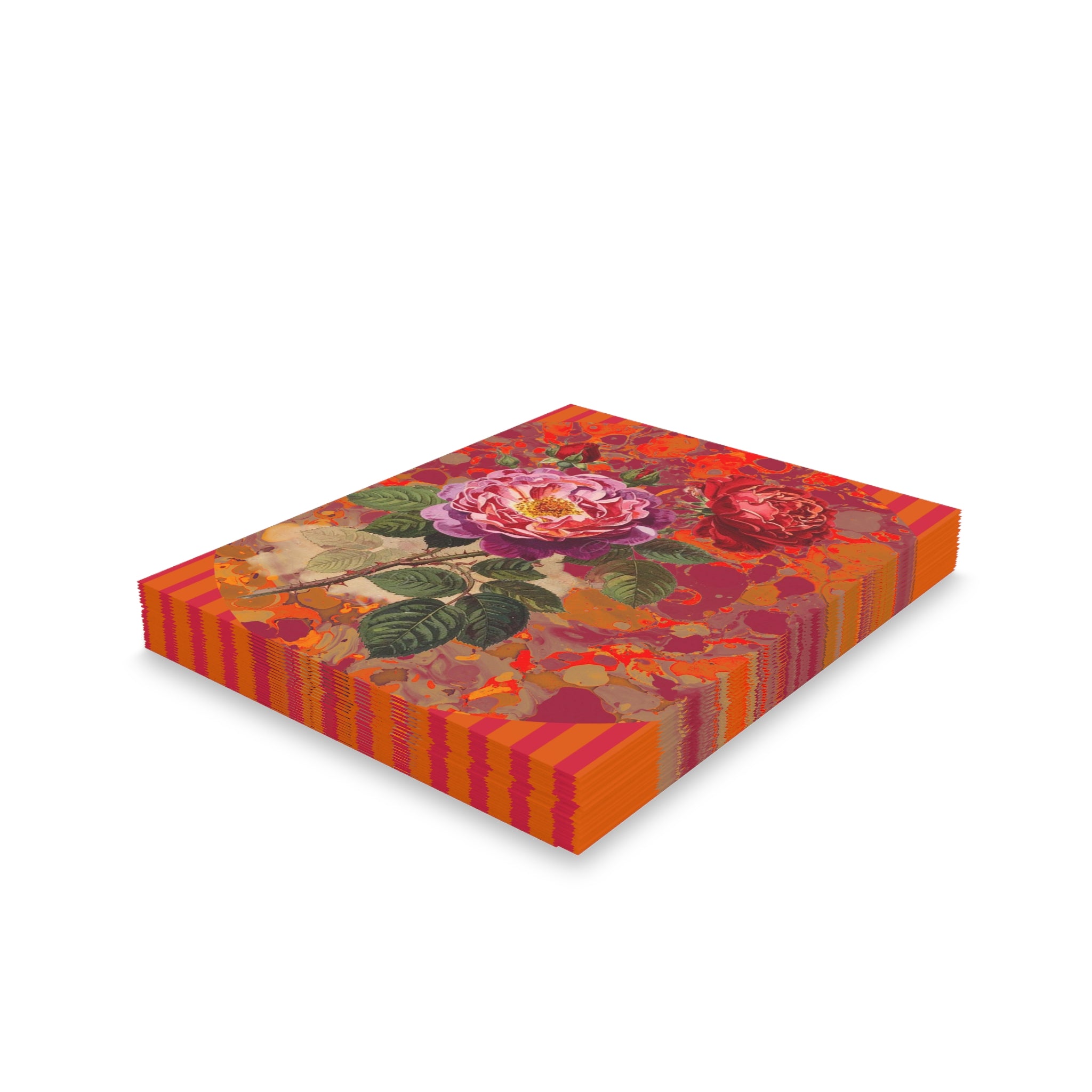 Les Fleurs Crimson Greeting Cards — Vintage Botanical Note Cards (8/16/24 pcs)