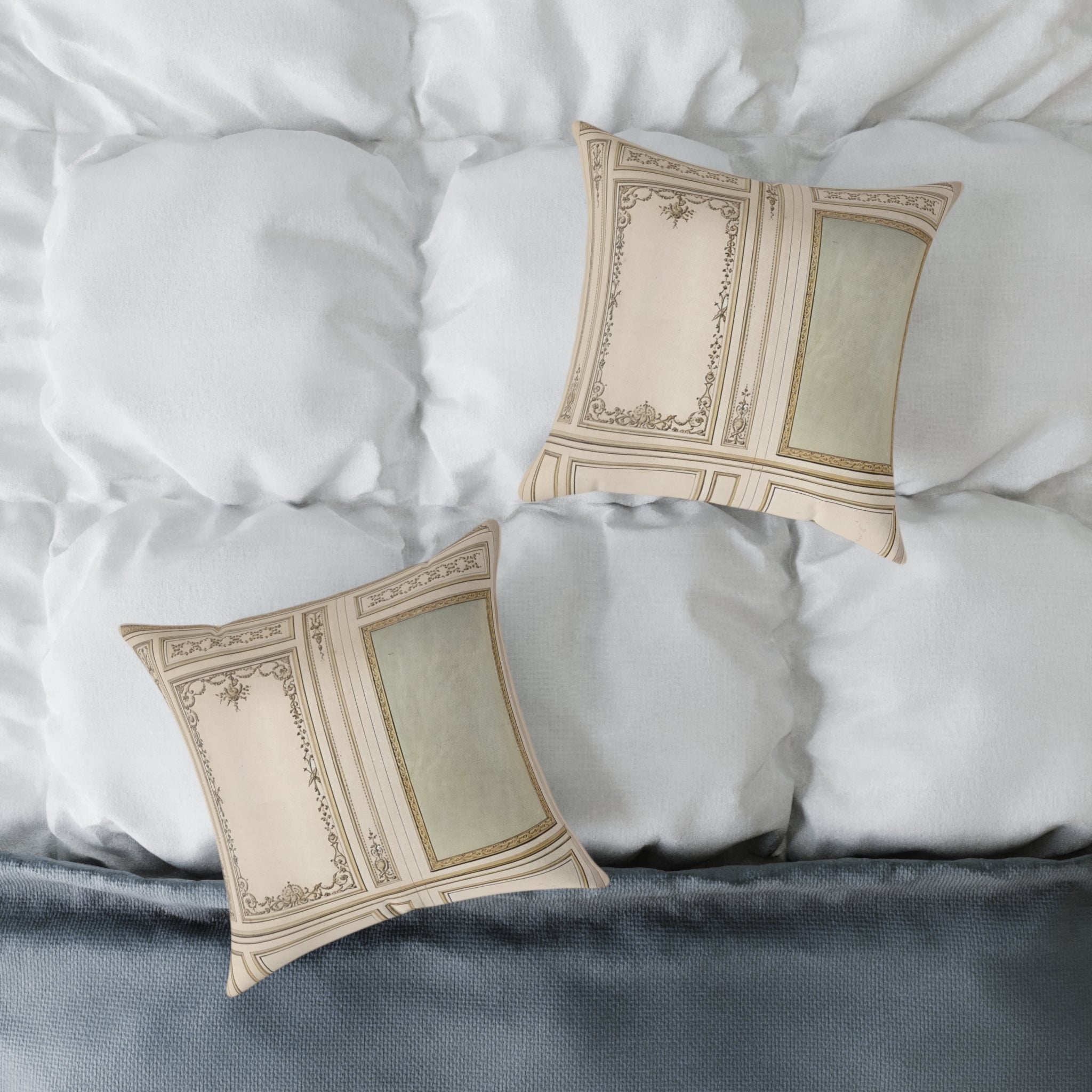 Vintage Ornate Panel Square Pillow — Classical Decorative Throw Cushion