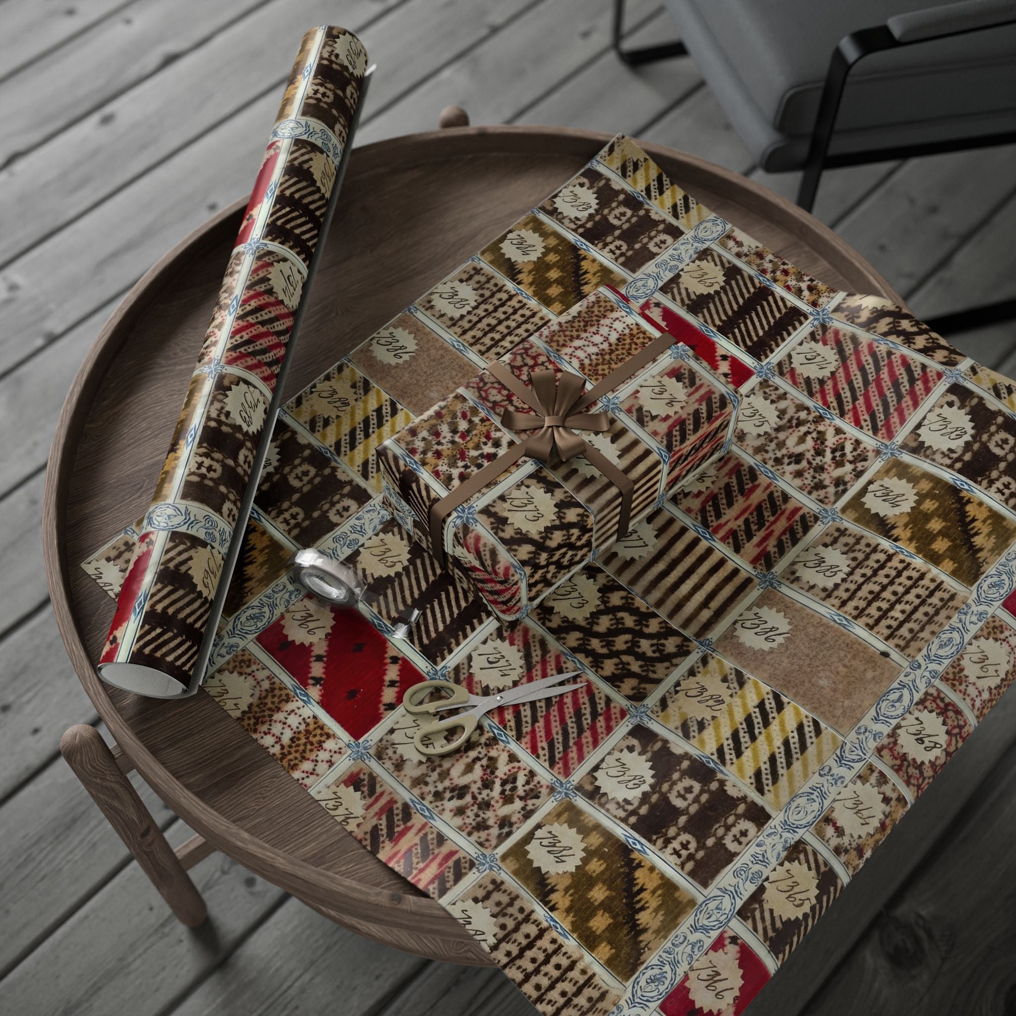 Wrapping Paper Roll — Vintage French Fabric Swatch Holiday Gift Wrap