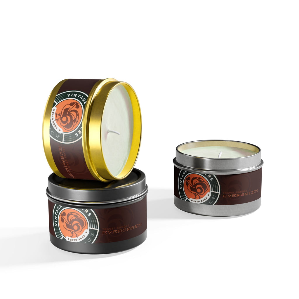 Evergreen Vintage Tin Candle – Woodsy Scented Travel Candle