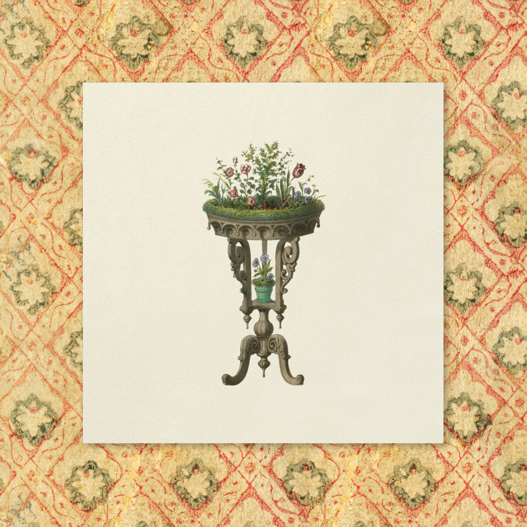 Les Meubles Guéridon napkin showing the numbered guéridon plant-stand engraving