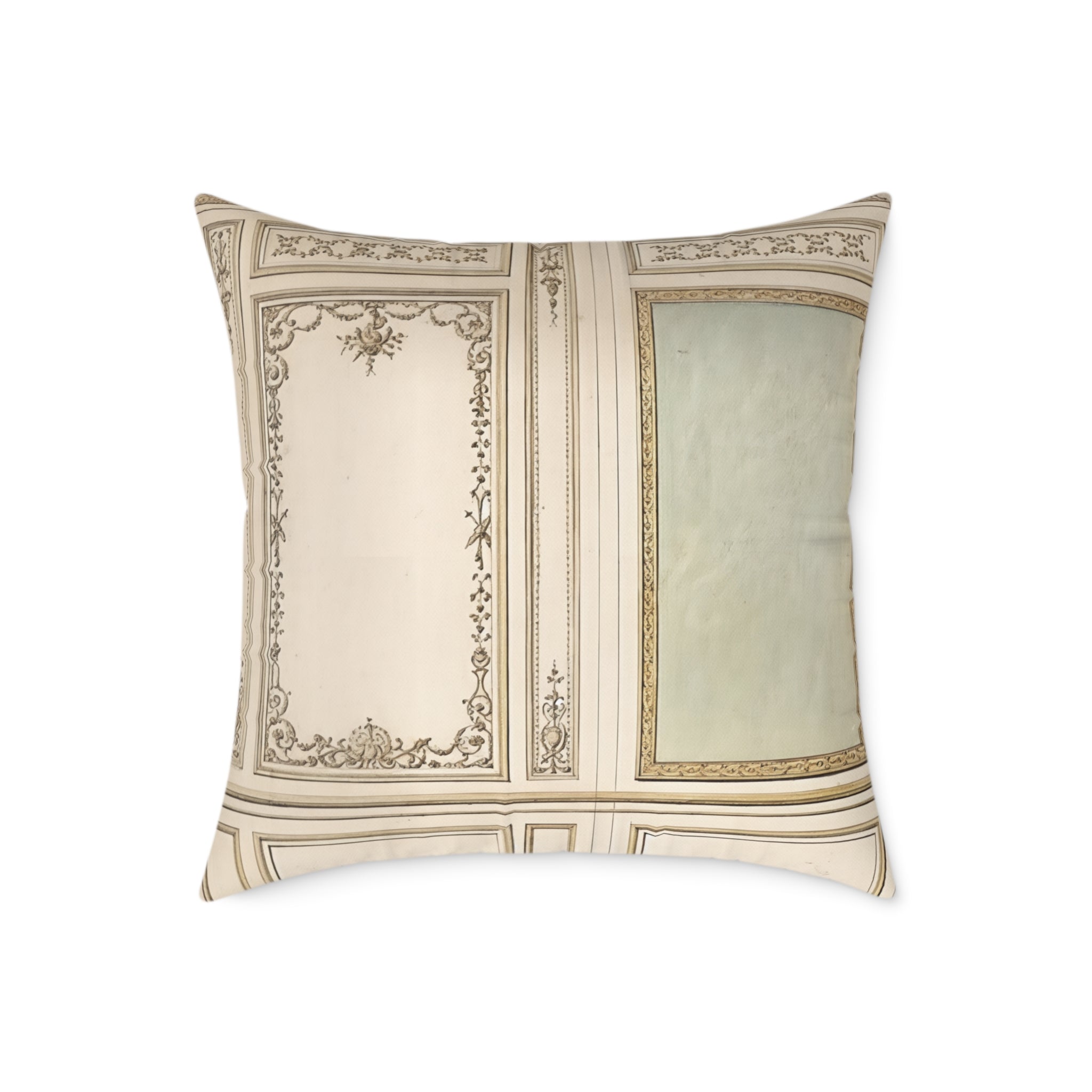 Decorative pillow with intricate patterns on a white background