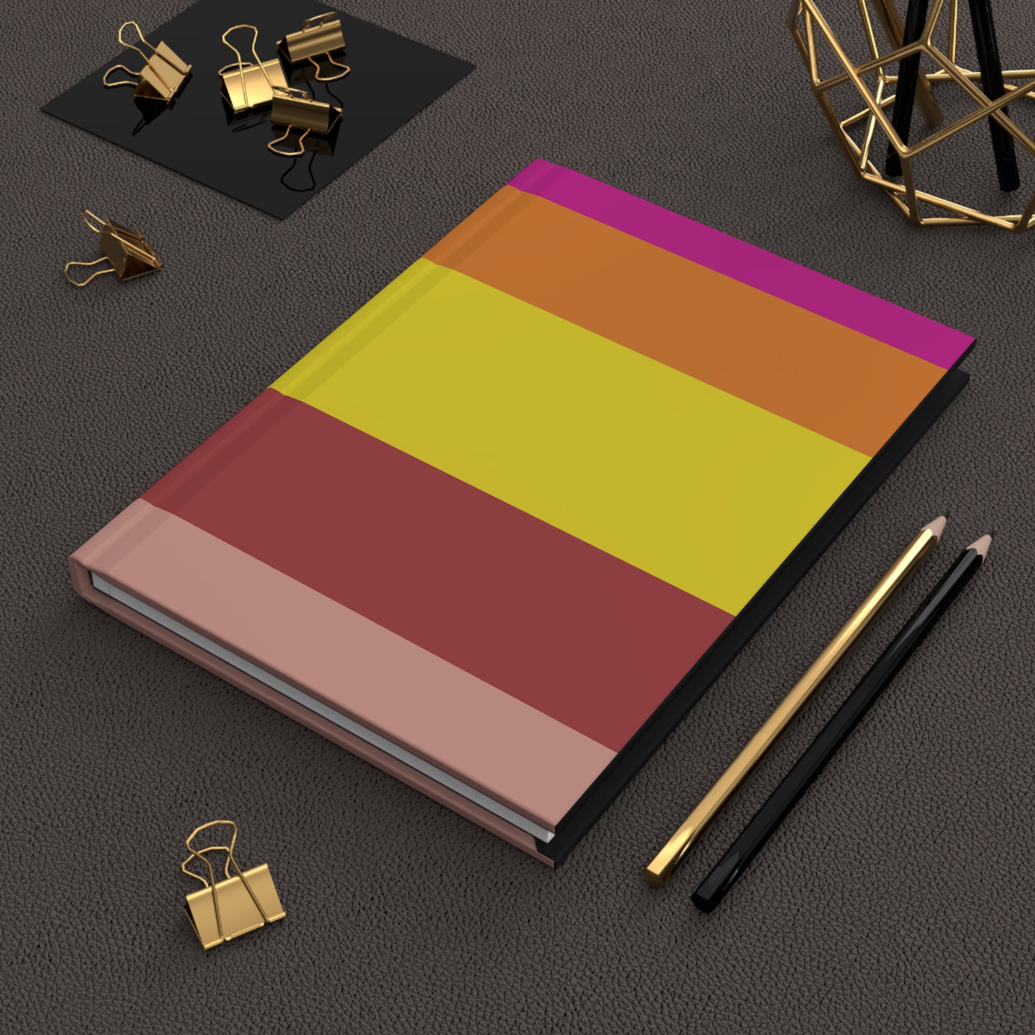 Color Block Striped Hardcover Journal — Pink, Orange & Yellow Travel Notebook