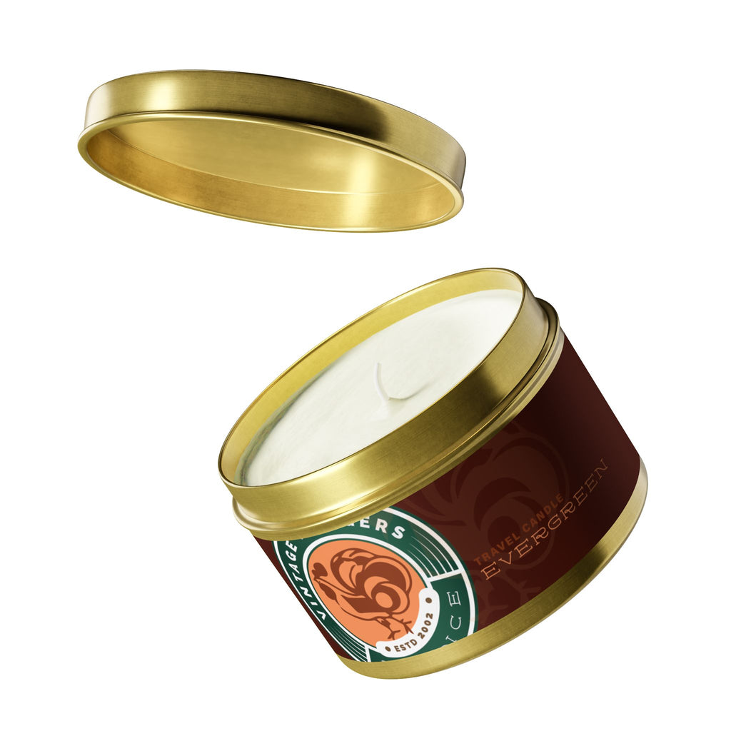 Evergreen Vintage Tin Candle – Woodsy Scented Travel Candle