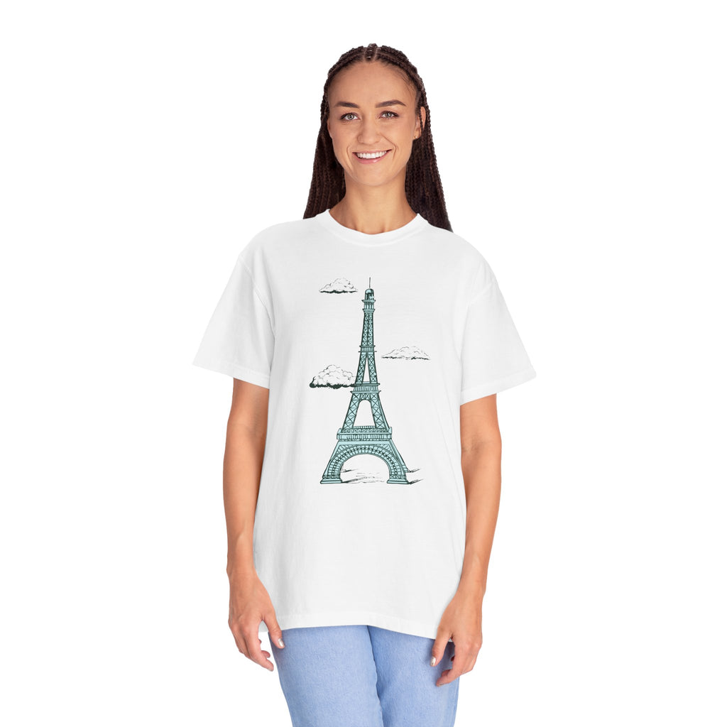 Green Eiffel Tower Unisex Garment-Dyed T-shirt