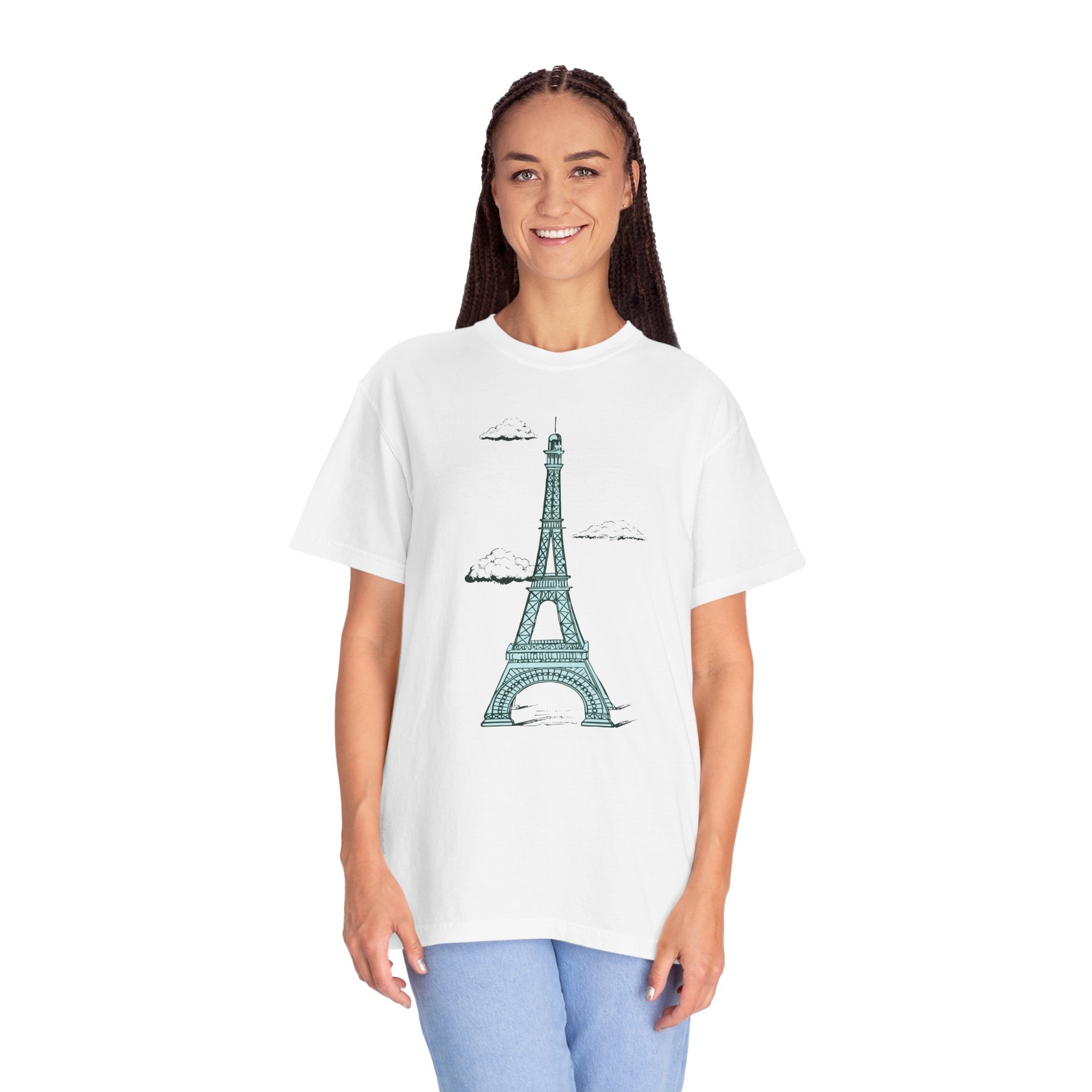 Green Eiffel Tower Unisex Garment-Dyed T-shirt