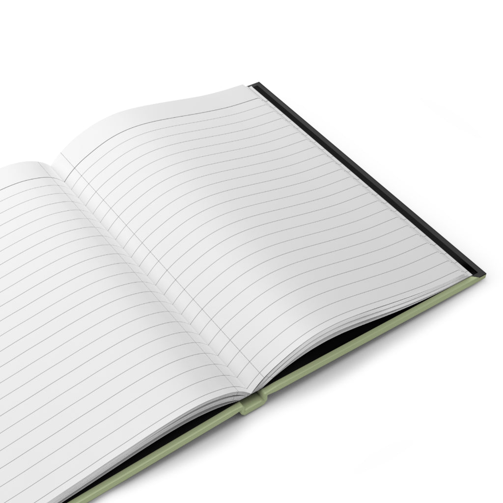 Open notebook with lined pages on a white background