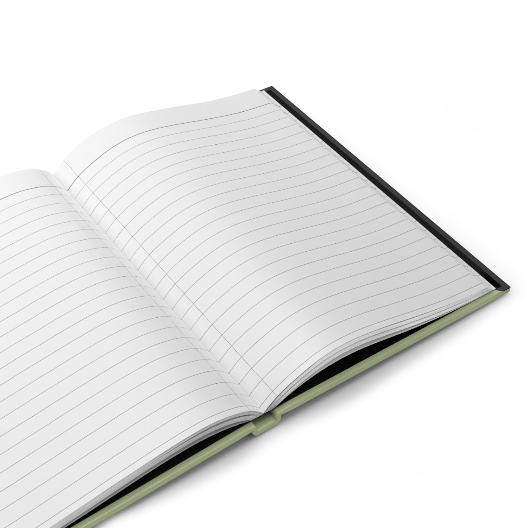 Open notebook with lined pages on a white background