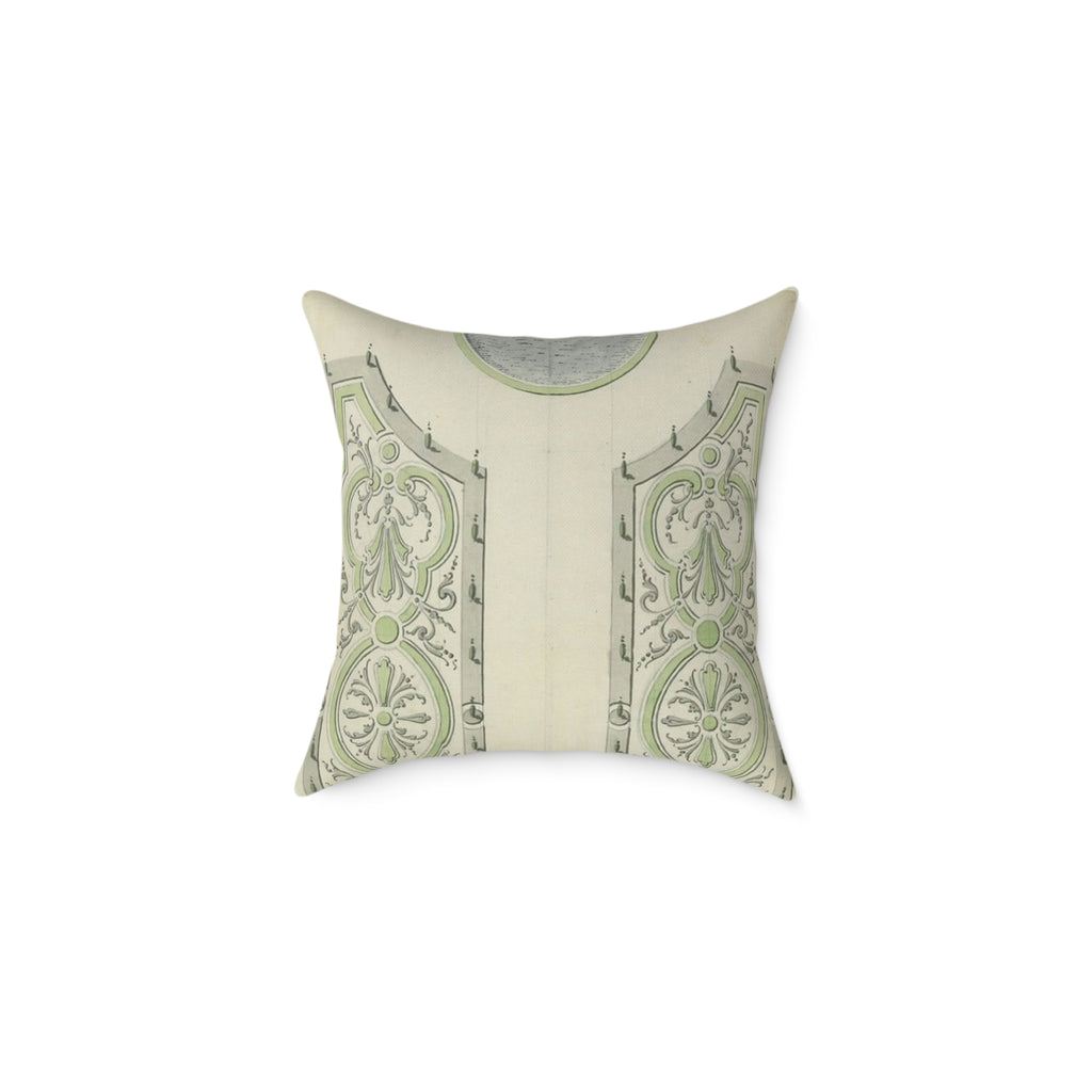 Garden in the French Style Square Pillow — Vintage Green Jardin Motif