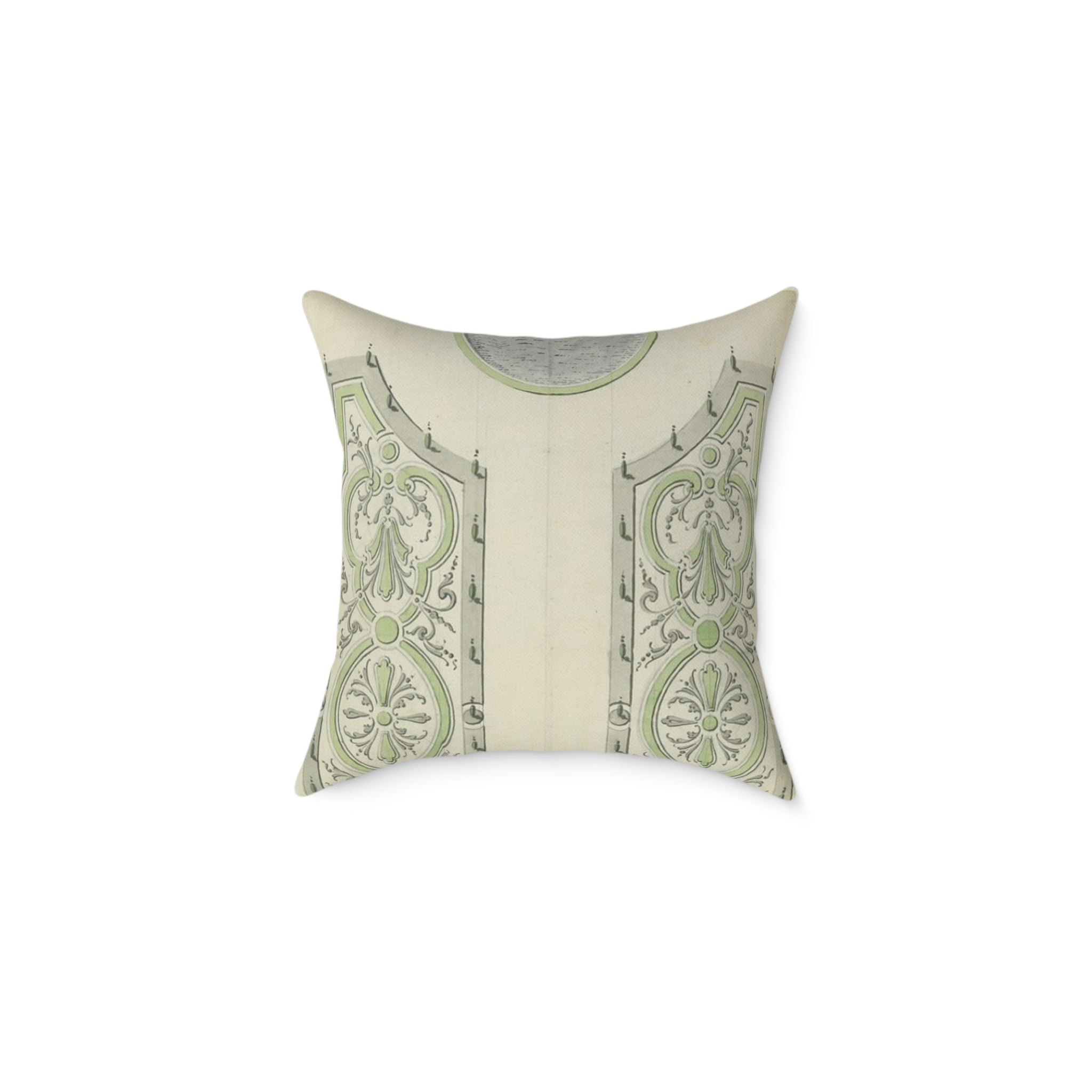 Garden in the French Style Square Pillow — Vintage Green Jardin Motif